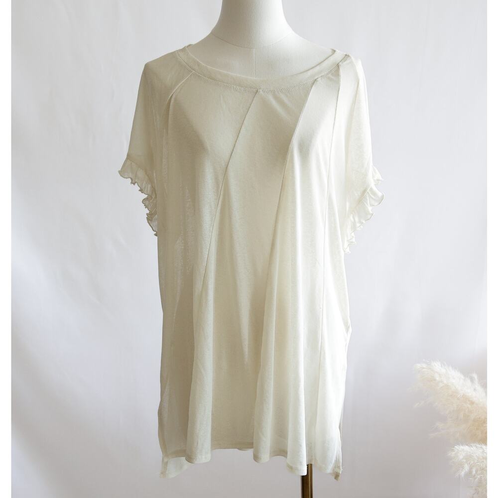 Anthropologie Ivory Short Sleeve Draped Tee